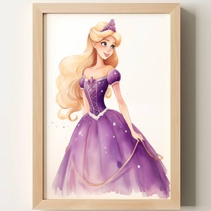 Golden Dancing Princess Instant Download of Nursery Art for Home Décor Digital Art Print of Princess High Resolution Princess Watercolor Art