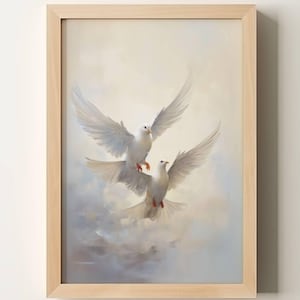 Calming White Dove Instant Download Digital Nature Art for Home Décor Bird High Resolution Downloadable Art Flying Dove Oil Painting Art