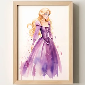 Fairytale-like Princess Instant Download Digital Nursery Art for Home Décor High Resolution Princess Art Print Princess Watercolor Art