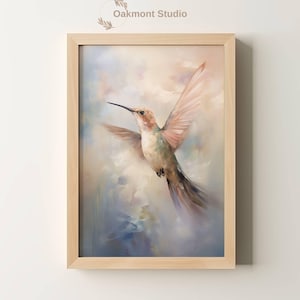 Hummingbird in Flight Instant Download Digital Nature Art for Home Décor Bird High Resolution Downloadable Art Hummingbird Oil Painting