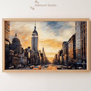 Empire State Building at Sunset Instant Download of City Art for Home Décor Digital Art of Empire State High Resolution NYC Oil Painting