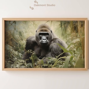 Majestic Gorilla in Jungle Instant Download of Animal Art for Home Décor Digital Art Print of Gorilla High Resolution Monkey Oil Painting