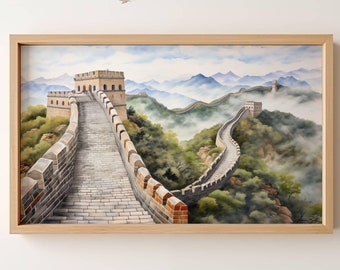 Amazing Great Wall of China Instant Download Digital Iconic Landmark Art for Home Décor High Resolution Art Print Great Wall Oil Painting