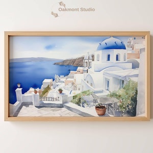 Santorini Iconic Cliffs Instant Download of Coastal Art for Home Décor Digital Art of Santorini High Resolution Mediterranean Oil Painting