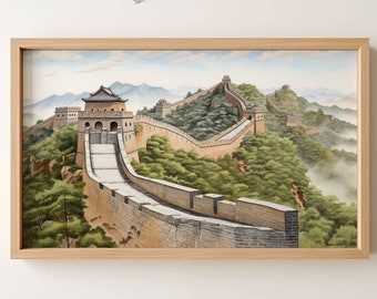 Serene Great Wall of China Instant Download Digital Iconic Landmark Art for Home Décor High Resolution Art Print Great Wall Oil Painting Art