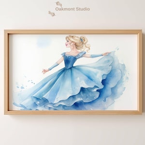 Dancing Princess in Blue Instant Download Digital Nursery Art for Home Décor High Resolution Princess Art Print Princess Watercolor Art