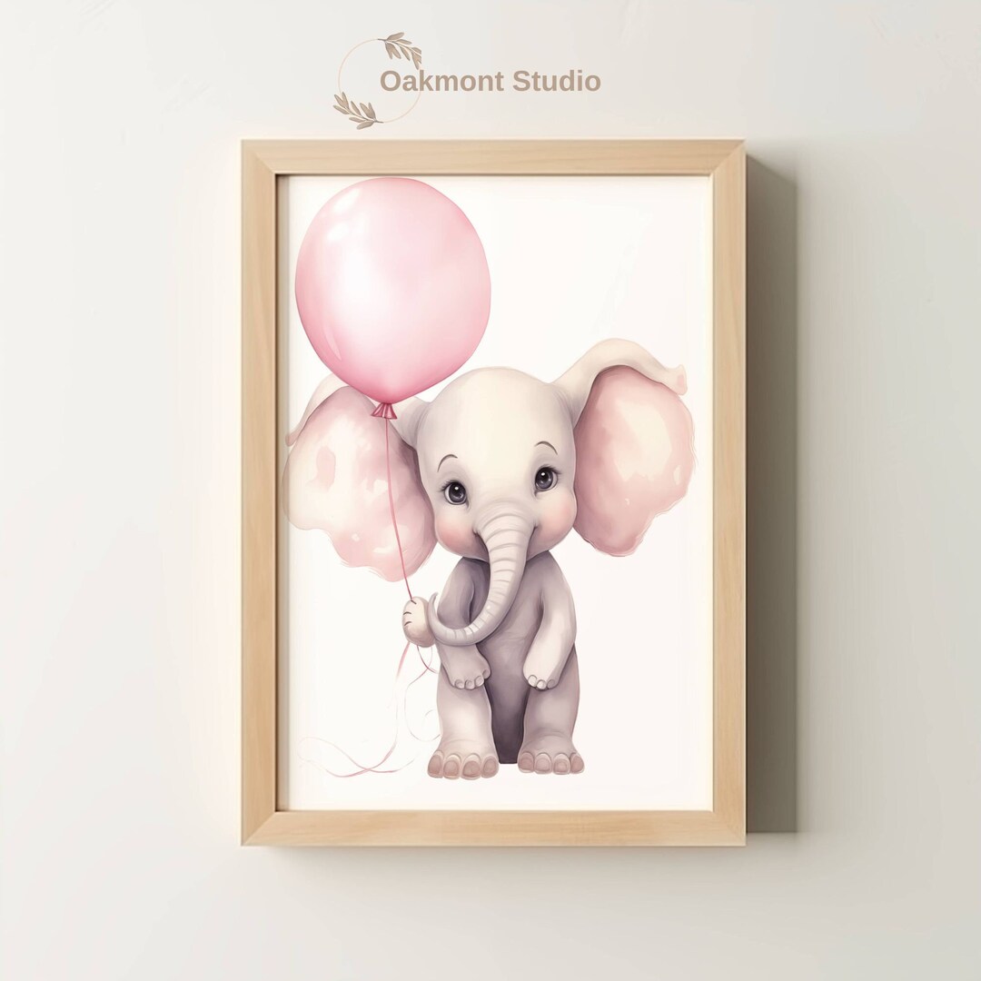 Baby Elephant Pink Balloon Instant Download Digital Nursery Art for ...