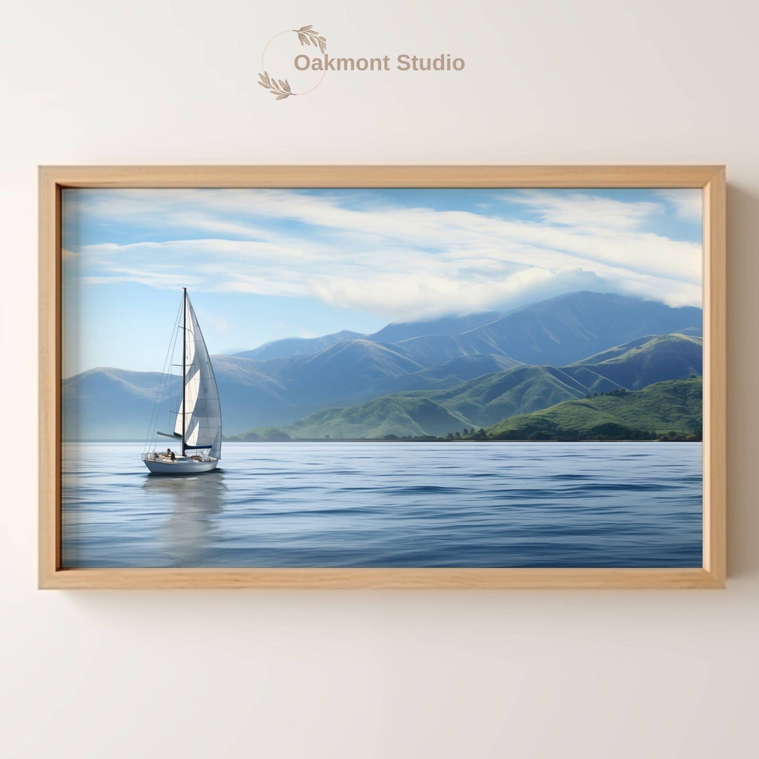 Sailboat on Ocean Instant Download Digital Coastal Art for Home Décor ...