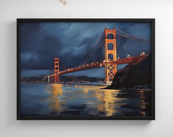 Golden Gate Bridge Instant Download of Ocean View Home Décor Digital Art of Golden Gate Bridge High Resolution Golden Gate Oil Painting Art