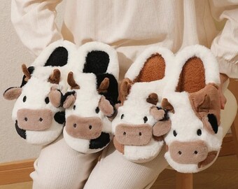 Chaussons chauds en peluche très mignons et confortables - Vache