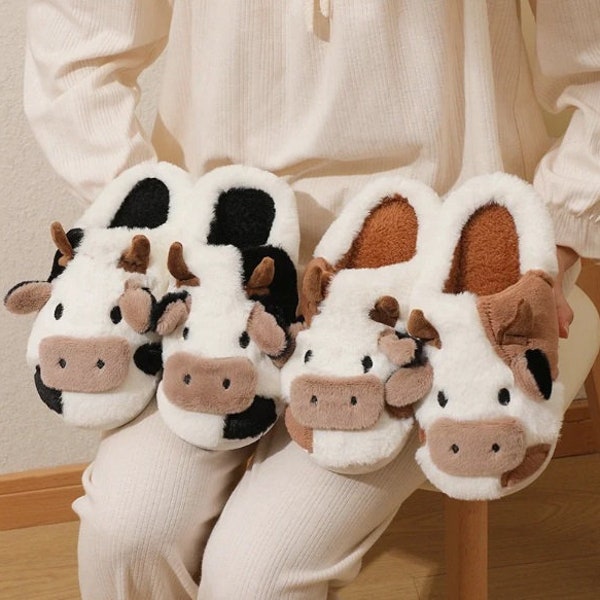 Very cute and comfortable warm plush Slippers - Cow