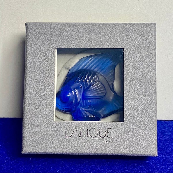 Lalique France Poisson Cap Ferrat Blue Crystal Fish Figurine with Original Box