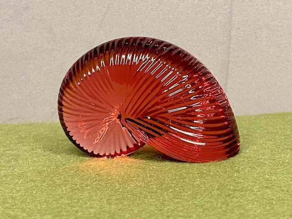 Baccarat France Red Crystal Nautilus Sea Shell Paperweight
