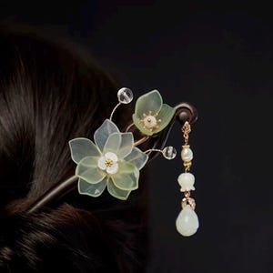 Schwarze Ebenholz Haarnadel-Handgemachte Blume Haarnadel-Hanfu Accessoires-Traditionelle Siuyu Jade Haarnadel-Quaste Haarnadel-im chinesischen Stil-Antike Haarnadel