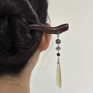 Original New Chinese Style Hairpin with S925 Sterling Silver and Natural Black Ebony-Hair Accessories-Hanfu Accessories-New Oriental