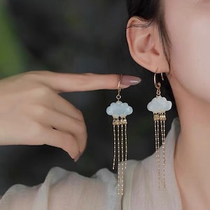 Long Tassel Xiuyu Jade Earrings: New Chinese Style Design