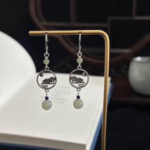 Sterling Silver Jade Dangle Earrings: Chinese Retro Cloud Design