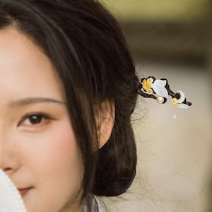 Osmanthus Flower Wood Hairpin: Rosewood, Pearl, Copper - Chinese Oriental Style