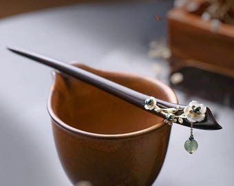 black ebony hairpin-wooden hairpin-ancient style hairpin-chinese style hairpin-tassel hairpin-qipao accessories-new oriental-original design