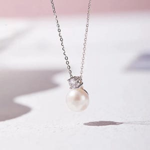 Diamond & Pearl Necklace, Natural Freshwater Necklace with Diamond, Bridal Necklace,  Wedding Necklace, Bridesmaid Gift, Birthday Gift