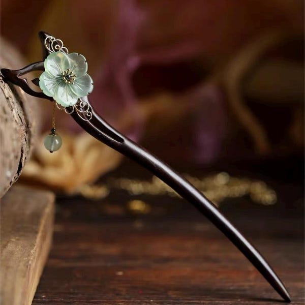 Épingle à cheveux noire ébène-fleur Xiuyu en épingle à cheveux-fait main épingle à cheveux-épingle à cheveux en bois-style chinois-nouvelle épingle à cheveux orientale-design original-accessoires pour cheveux