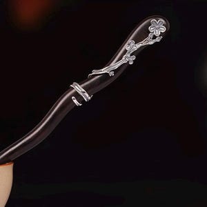 black ebony hairpin-chinese style hairpin-925 sterling silver hairpin-bun hairstyle-retro hairpin-plum blossom hairpin-hair accessories