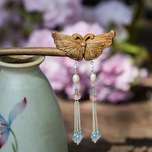 Original Design Hairpin-Green Sandalwood Hairpin-Double-sided Butterfly Hairpin-Turquoise Hairpin-Long Tassel Hairpin-New Chinese Style