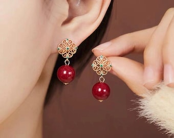 Pendientes de boda de cinabrio rojo: nuevos pendientes Xiuhuo de estilo chino