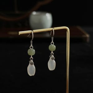 Jade & Sterling Silver Earrings: Vintage Chinese Style Dangle Earrings