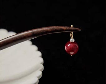 Elegant Traditional Hairpins-Pure Natural Black Ebony Wood Hairpin-Natural Cinnabar Hairpin-Hair Accessories for Hanfu-Chinese Style