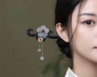 Forcina per capelli in legno di sandalo nero con giada Xiuyu: accessorio per capelli a forma di fenice cinese