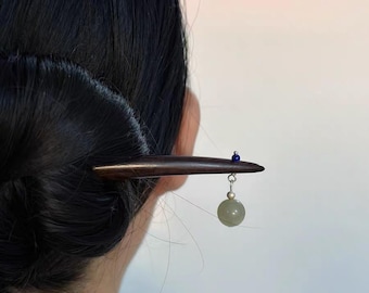 Jade & Sandalwood Hairpin: Neo-Chinese Hanfu Hair Accessory