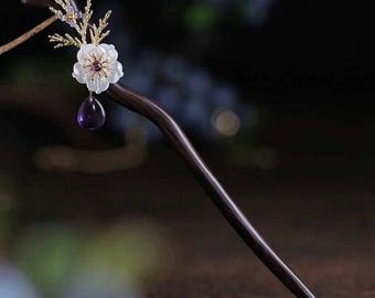 Black Sandalwood Amethyst Hairpin: Chinese Style Phoenix Hair Accessory