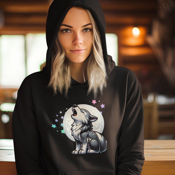 Unisex Champion Wolf Hoodie, Wolf Howling Sweater, Galaxy Wolf Hoodie, Space Wolf Hoodie, Wolf Lovers, Nebula Hoodie