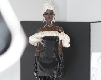 Mini Silk Gown Dress with Ruffle Sleeves for Fashion Royalty, Nu Face, Poppy Parker, 12'' Fashion Dolls