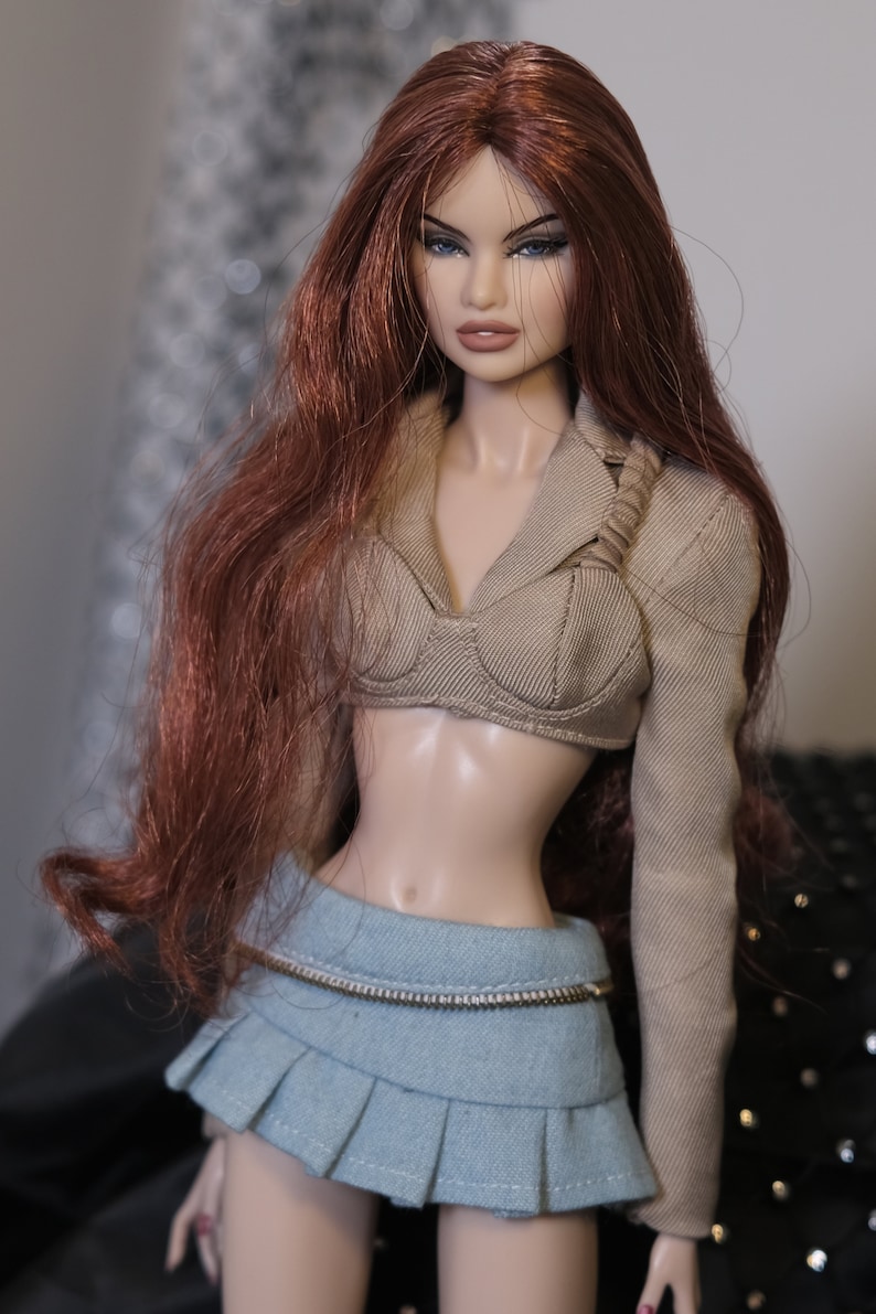 Leather Pleated Mini Skirt for Fashion Royalty, Nu Face, Poppy Parker, 12'' Fashion Dolls image 9