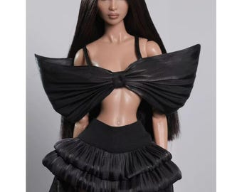Vestido largo de satén nacarado con detalle de lazo para muñecas Fashion Royalty, Nu Face, Poppy Parker, de 12 pulgadas.