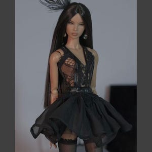 Lace Structured Spaghetti Strap Puff Skirt  (Stockings Included) for Fashion Royalty, Nu Face, Poppy Parker, 12&#39;&#39; Fashion Dolls