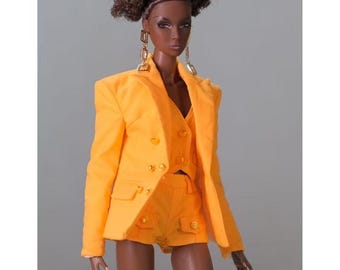 Oranger dreiteiliger Anzug für Fashion Royalty, Nu Face, Poppy Parker, 12 '' Fashion Dolls