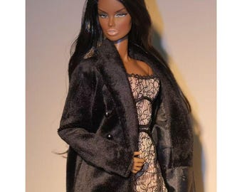 Black Oversized Faux-Fur Coat for Fashion Royalty, Nu Face, Poppy Parker, 12'' Fashion Dolls