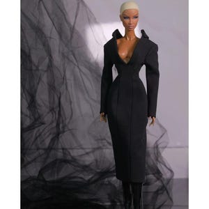 Black Structured Cinched Dress for Fashion Royalty, Nu Face, Poppy Parker, 12&#39;&#39; Fashion Dolls