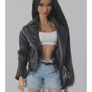 Veste en cuir pour Fashion Royalty, Nu Face, Poppy Parker, poupées mannequins 12 pouces