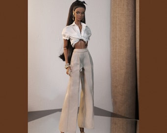 Pre-Order Short Sleeve Shirt, and Pleated Wide Leg Trousers Pants for Fashion Royalty, Nu Face, Poppy Parker, 12'' Fashion Dolls