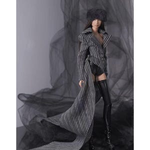 Runway Black & White Striped Blazer Gown with Train for Fashion Royalty, Nu Face, Poppy Parker, 12&#39;&#39; Fashion Dolls