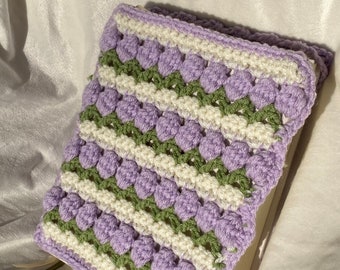 Custom crochet book cover protector tulips spring