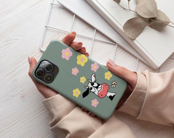 Linda funda de teléfono de vaca, funda de teléfono resistente para iphones, funda de teléfono con estampado de vaca, funda de teléfono de cruce de animales en regalo de amante de las vacas, regalo de amante de los animales