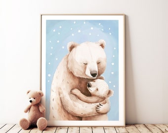 Bear Kids Poster, Woodland Animal Nursery, Nursery Wall Art, Digital Download, Children Poster, Kids Poster, Kids Wall Art, Nursery Print