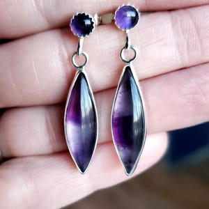 Stunning Trapiche Amethyst Dangle Drop Earrings in Solid Sterling Silver