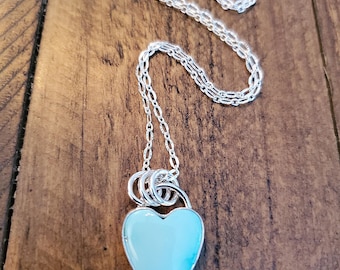 Beautiful Baby Blue Whitewater Turquoise Heart Pendant Necklace in Solid Sterling Silver