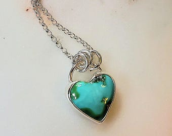 Adorable Sonoran Gold Turquoise Tiny Cutie Sweetheart Heart in Solid Sterling Silver